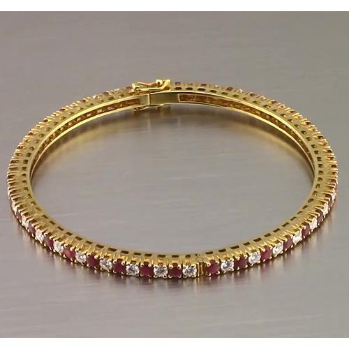 Ruby And Diamond Tennis Bangle 12.54 Carats Yellow Gold New - Gemstone Bracelet-harrychadent.ca
