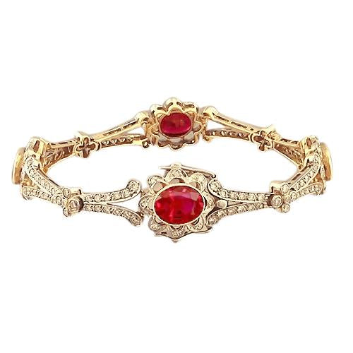 Ruby And Diamond Victorian Style Bracelet 28 Carats Yellow Gold 14K - Gemstone Bracelet-harrychadent.ca