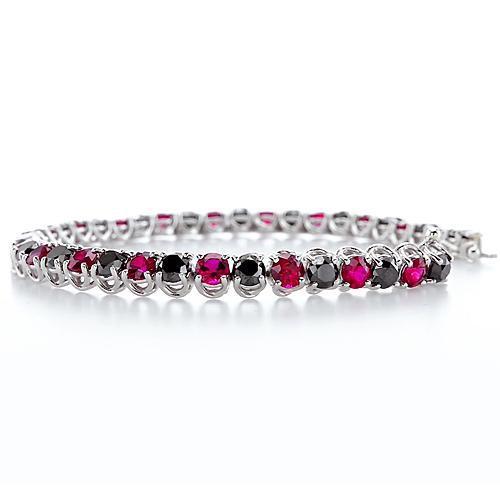 Ruby & Black Diamond Tennis Bracelet Prong Set 11.70 Carats - Gemstone Bracelet-harrychadent.ca