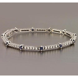 Tennis Bracelet Blue Sapphire & Natural Earth Mined Diamond 8.40 Carats White Gold 14K