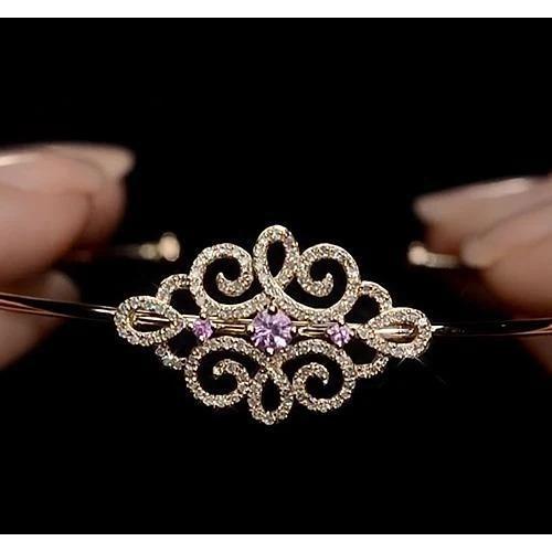 Women Diamond Bangle Pink Sapphire 5 Carats Yellow Gold 14K - Gemstone Bracelet-harrychadent.ca
