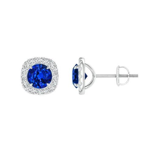 1.36 Ct Blue Round Sapphire And Halo Diamond Stud Earring - Gemstone Earring-harrychadent.ca
