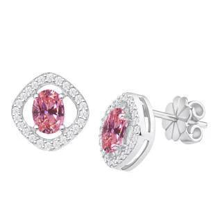 1.98 Ct Pink Sapphire Diamond Stud Halo Earring 14K White Gold - Gemstone Earring-harrychadent.ca