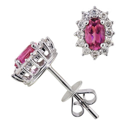 10.40 Carats Pink Tourmaline And Natural Earth Mined Diamonds Earrings White Gold 14K