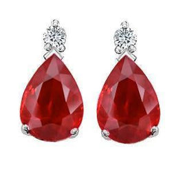10.50 Ct Pear Ruby With Round Natural Earth Mined Diamond Dangle Earring White Gold 14K