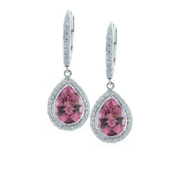 10.80 Ct Pink Tourmaline And Diamond Hoop Dangle Earring Gold 14K