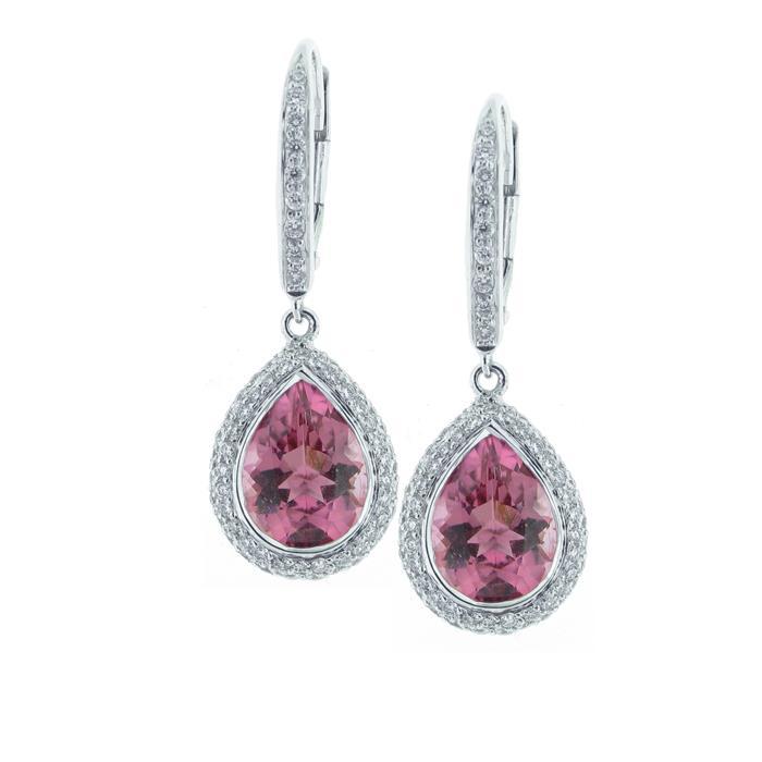 10.80 Ct Pink Tourmaline And Diamond Hoop Dangle Earring Gold 14K - Gemstone Earring-harrychadent.ca