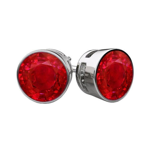 10 Ct Bezel Set Round Cut Ruby Women Studs Earrings White Gold - Gemstone Earring-harrychadent.ca