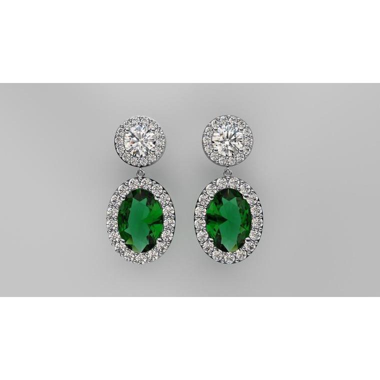 11.50 Carats Oval Tourmaline Diamond Dangle Women Earring Gold 14K - Gemstone Earring-harrychadent.ca