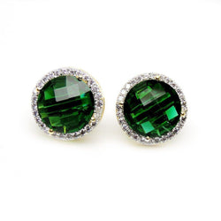 11.60 Ct Halo Green Tourmaline Diamond Stud Earring 14K Yellow Gold