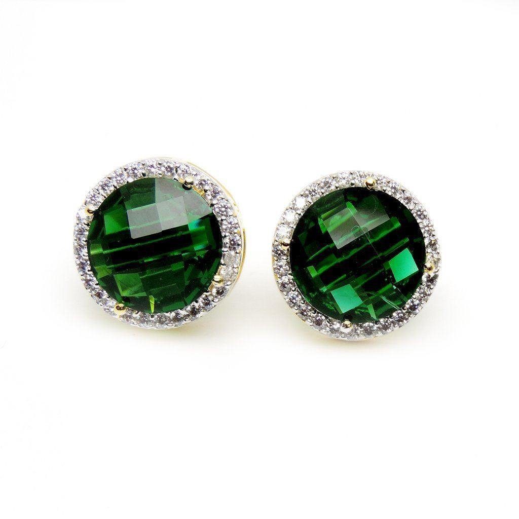 11.56 Ct Halo Green Tourmaline Diamond Stud Earring 14K Yellow Gold - Gemstone Earring-harrychadent.ca