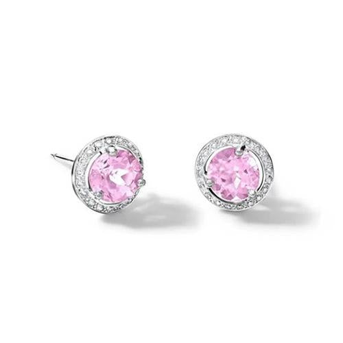 11 Carats Kunzite & Diamond Halo Lady Stud Earrings White Gold 14K - Gemstone Earring-harrychadent.ca