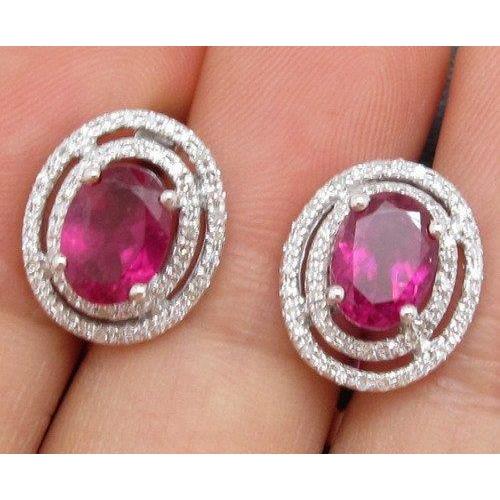 12.22 Carats Tourmaline And Diamond Halo Stud Earrings White Gold 14K - Gemstone Earring-harrychadent.ca