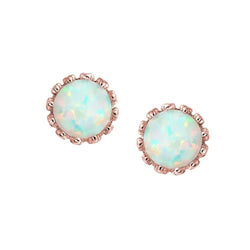 12 Ct Round Cut Opal Ladies Studs Earrings Rose Gold 14K New