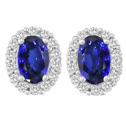 12 Ct Tanzanite With Diamonds Studs Earrings 14K White Gold New - Gemstone Earring-harrychadent.ca