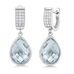 13.90 Ct Aquamarine And Natural Earth Mined Diamonds Dangle Earrings White Gold 14K