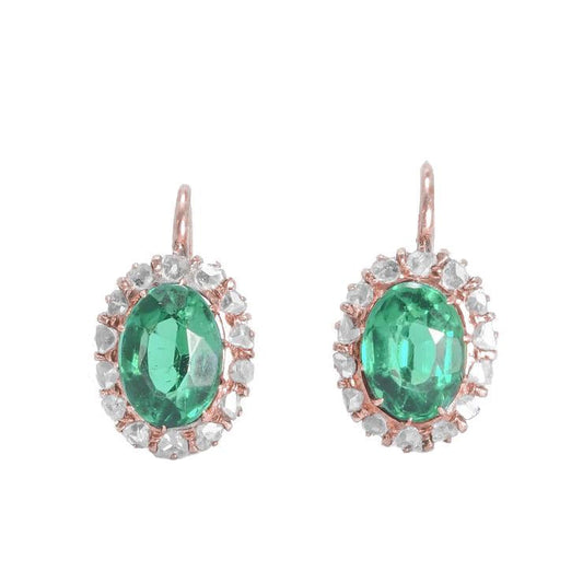 14.28 Carats Oval Green Tourmaline Diamond Earring 14K Rose Gold - Gemstone Earring-harrychadent.ca