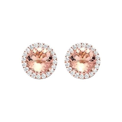 14.50 Carats Morganite & Diamonds Stud Earrings Rose Gold 14K - Gemstone Earring-harrychadent.ca