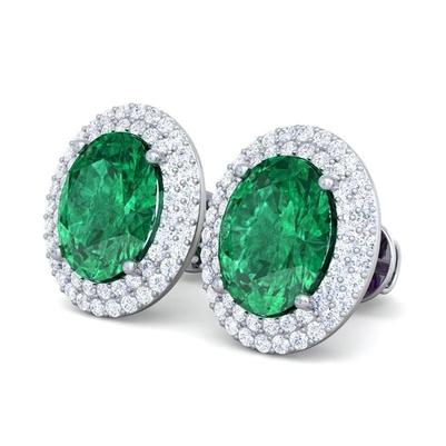 14 Carats Green Emerald And Diamond Stud Earrings Gemstone Jewelry - Gemstone Earring-harrychadent.ca