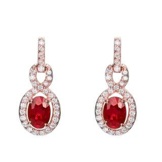 14K Rose Gold 6.70 Carats Ruby And Diamonds Dangle Earrings - Gemstone Earring-harrychadent.ca