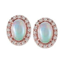 14K Rose Gold Prong Set Opal With Diamonds 8.32 Ct Studs Earrings