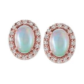 14K Rose Gold Prong Set Opal With Diamonds 8.32 Ct Studs Earrings - Gemstone Earring-harrychadent.ca