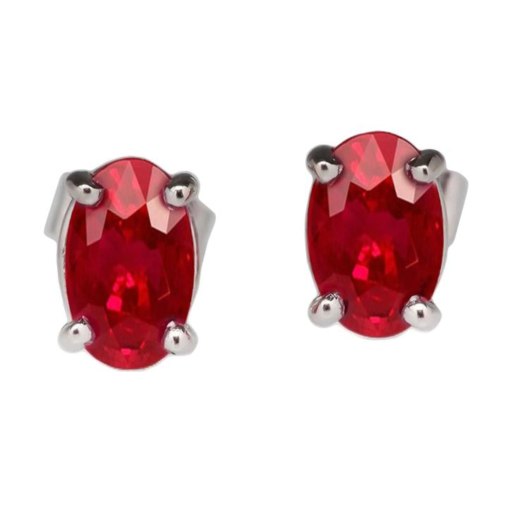 14K White Gold 10 Carats Red Ruby Lady Studs Earrings New - Gemstone Earring-harrychadent.ca