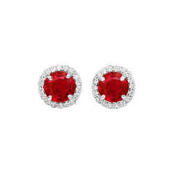 14K White Gold 4.50 Carats Round Ruby And Natural Earth Mined Diamonds Studs Earrings