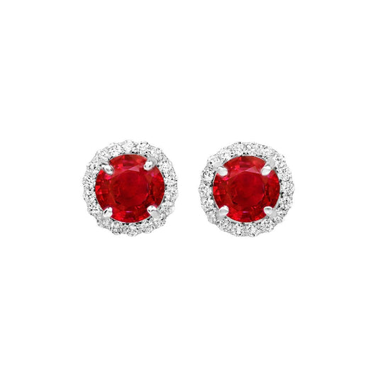 14K White Gold 4.50 Carats Round Ruby And Diamonds Studs Earrings - Gemstone Earring-harrychadent.ca