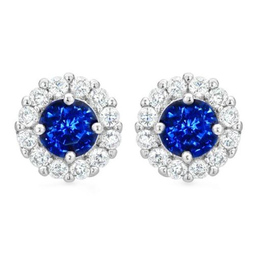 14K White Gold Round Sapphire And Diamond Stud Earring 3.20 Ct. - Gemstone Earring-harrychadent.ca