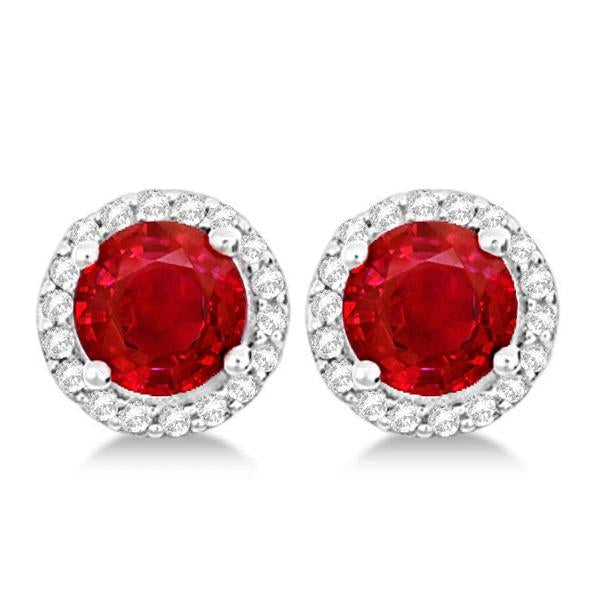 14K White Gold Ruby And White Diamonds 6.86 Carats Studs Earrings - Gemstone Earring-harrychadent.ca