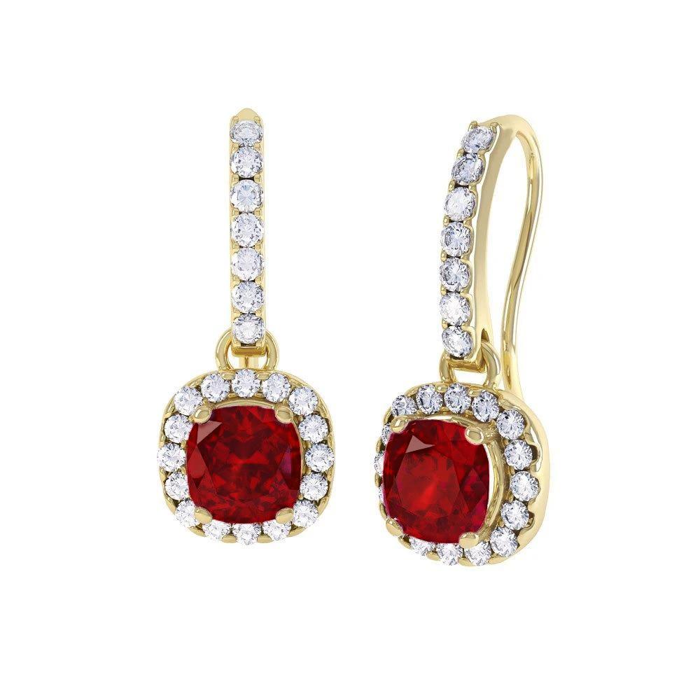 14K Yellow Gold 5 Carats Ruby And Diamonds Dangle Earrings - Gemstone Earring-harrychadent.ca