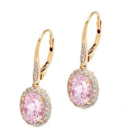 14K Yellow Gold Pink Kunzite With Diamonds 14 Ct Dangle Earrings - Gemstone Earring-harrychadent.ca