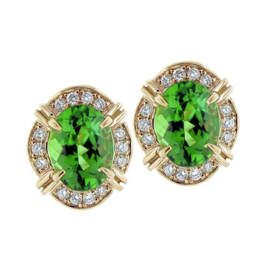 15.28 Carats Oval Green Tourmaline Diamond Stud Earring 14K Yellow Gold - Gemstone Earring-harrychadent.ca