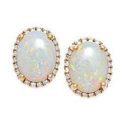 16.48 Ct Oval Shape Opal With Natural Earth Mined Diamonds Studs Earrings Yellow Gold