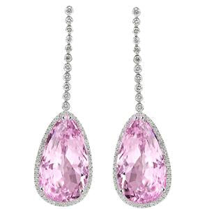 16.60 Ct Kunzite With Diamonds Dangle Earrings New White Gold 14K - Gemstone Earring-harrychadent.ca