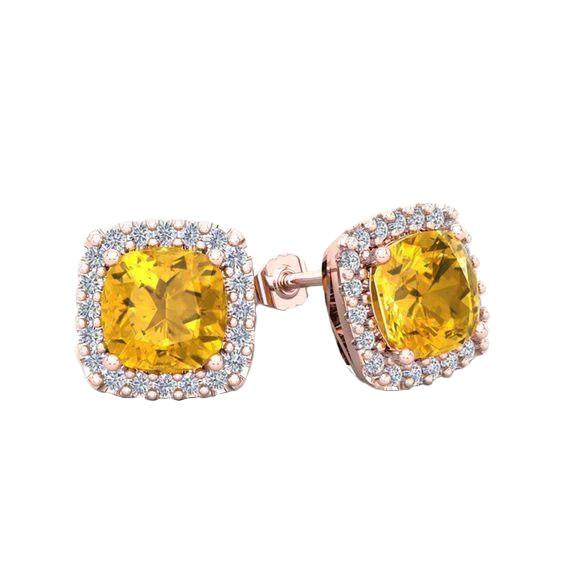 18.40 Carats Citrine And Diamond Stud Earring Rose Gold 14K - Gemstone Earring-harrychadent.ca