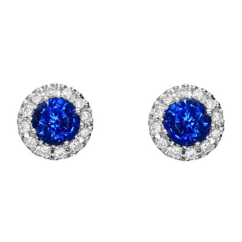 2.30 Carats Round Ceylon Sapphire And Diamond Cluster Earring - Gemstone Earring-harrychadent.ca