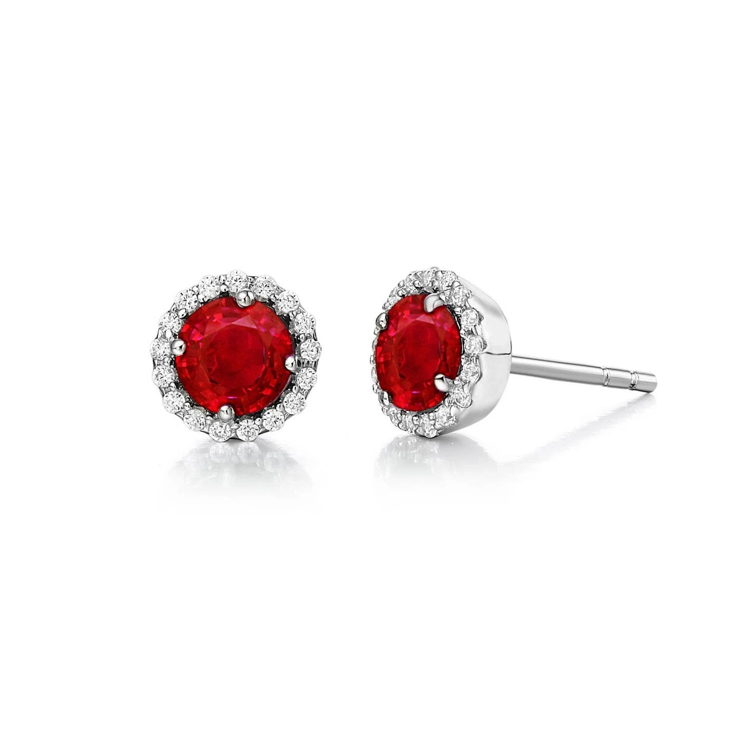 2.34 Ct Round Cut Red Ruby Diamond Stud Earring Halo - Gemstone Earring-harrychadent.ca