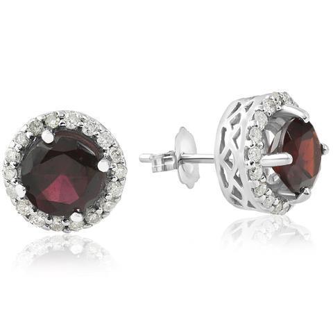 2.36 Carats Round Cut Red Sapphire And Diamond Halo Stud Earring - Gemstone Earring-harrychadent.ca