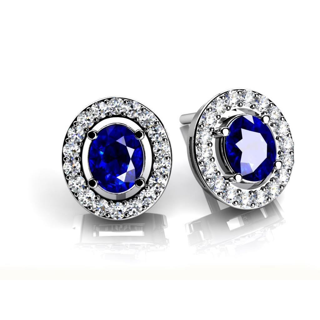 2.36 Carats Sapphire And Round Cut Diamonds Stud Earring White Gold - Gemstone Earring-harrychadent.ca