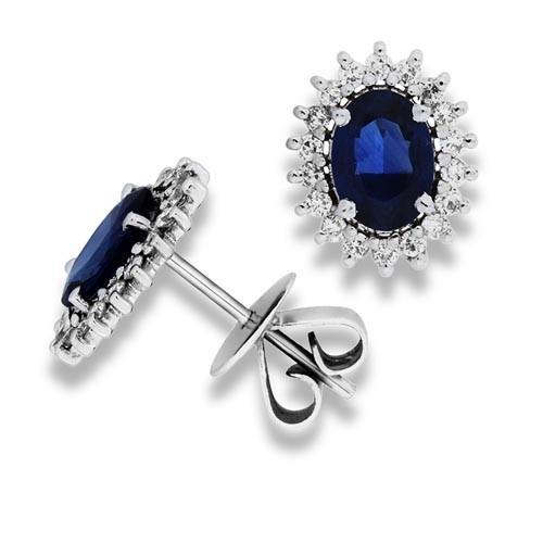 2.36 Ct Sri Lanka Sapphire Diamond Cluster Earrings White Gold 14K - Gemstone Earring-harrychadent.ca