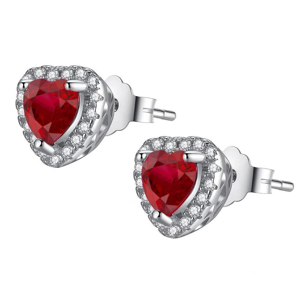 2.40 Carats Heart Cut Ruby And Round Diamond Halo Stud Earring - Gemstone Earring-harrychadent.ca