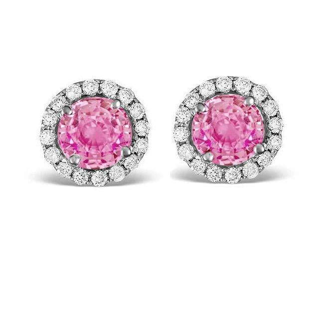 2.40 Ct Pink Sapphire And Diamond Stud Earring Halo White Gold 14K - Gemstone Earring-harrychadent.ca