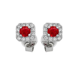 2.40 Ct Red Ruby And Natural Earth Mined Diamond Stud Halo Earring White Gold 14K