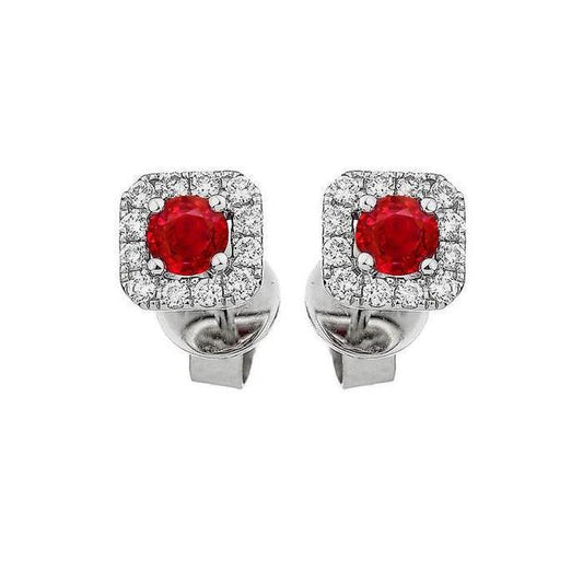 2.40 Ct Red Ruby And Diamond Stud Halo Earring White Gold 14K - Gemstone Earring-harrychadent.ca