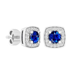 2.40 Ct Sri Lanka Sapphire Diamond Cluster Stud Earrings