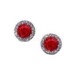 2.45 Ct Red Ruby Natural Earth Mined Diamond Stud Halo Earring White Gold 14K