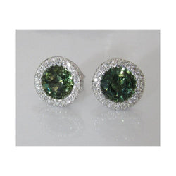 2.45 Ct Round Cut Green Sapphire And Diamond Halo Stud Earring