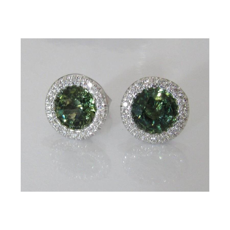 2.44 Ct Round Cut Green Sapphire And Diamond Halo Stud Earring - Gemstone Earring-harrychadent.ca